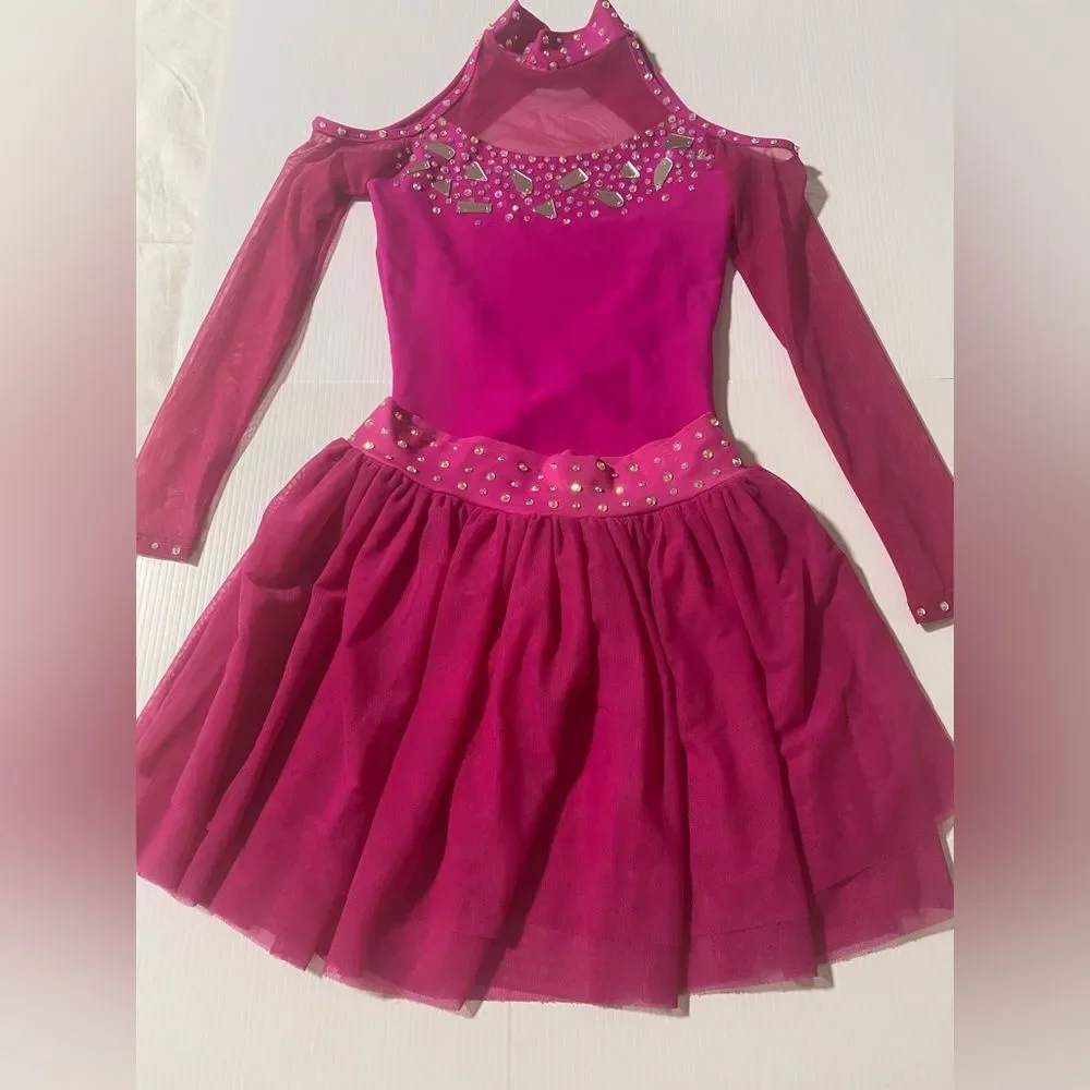 Custom contemporary lyrical solo illusion hot pink Dance Costume 2 piece MC